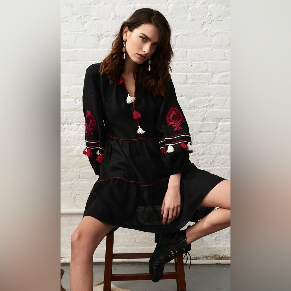 Sachin + Babi Black Dress with Red Embroidery
